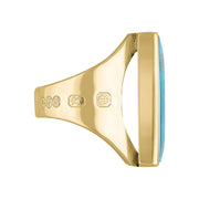 9ct Yellow Gold Turquoise Hallmark Medium Oblong Ring
