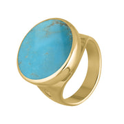 9ct Yellow Gold Turquoise Hallmark Small Round Ring. R609_FH.