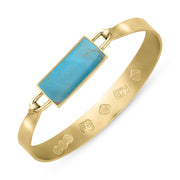 9ct Yellow Gold Turquoise Hallmark Wide Oblong Bangle, B030_FH