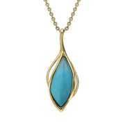 9ct Yellow Gold Turquoise Open Marquise Shaped Necklace, P3370
