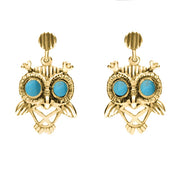 9ct Yellow Gold Turquoise Owl Stud Earrings E2329