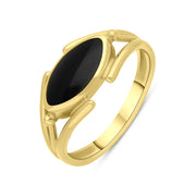 9ct Yellow Gold Whitby Jet Marquise Open Shank Ring, R1248