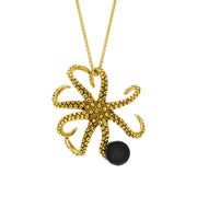 9ct Yellow Gold Whitby Jet Bead Octopus Necklace, P3410.