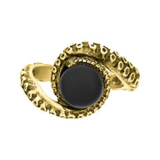 9ct Yellow Gold Whitby Jet Bead Twist Tentacle Ring