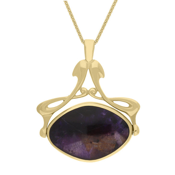 9ct Yellow Gold Whitby Jet Blue John Bell Diamond Swivel Fob Necklace, P113_10_2.