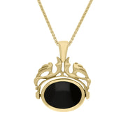 9ct Yellow Gold Whitby Jet Blue John Double Sided Oval Swivel Fob Necklace, P104_4.