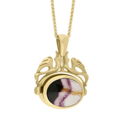 9ct Yellow Gold Whitby Jet Blue John Double Sided Oval Swivel Fob Necklace, P104_4_3.