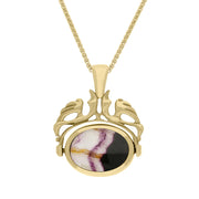 9ct Yellow Gold Whitby Jet Blue John Double Sided Oval Swivel Fob Necklace, P104_4_2.