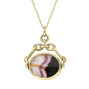 9ct Yellow Gold Whitby Jet Blue John Double Sided Swivel Fob Necklace, P209.