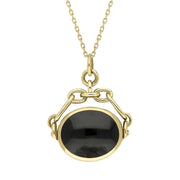 9ct Yellow Gold Whitby Jet Blue John Double Sided Swivel Fob Necklace, P209_2.