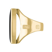 9ct Yellow Gold Whitby Jet Hallmark Medium Oblong Ring