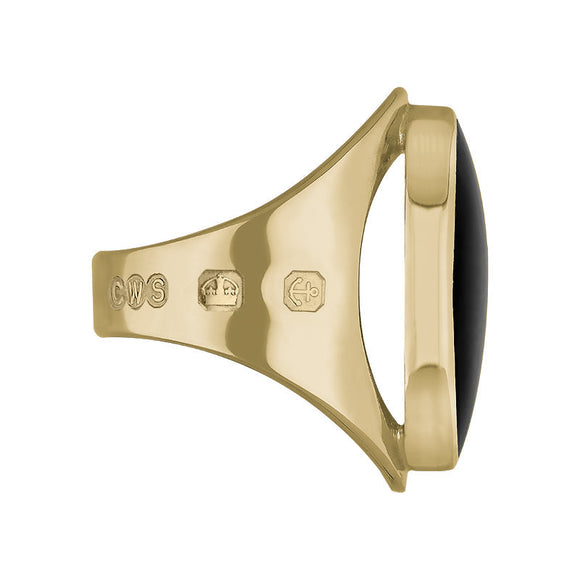 9ct Yellow Gold Whitby Jet Hallmark Medium Oval Ring