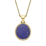 9ct Yellow Gold Whitby Jet Lapis Lazuli Small Double Sided Pear Fob Necklace, P220.