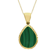 9ct Yellow Gold Whitby Jet Malachite Double Sided Celtic Edge Pear Cut Fob Necklace, P410.