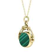 9ct Yellow Gold Whitby Jet Malachite Double Sided Swivel Fob Necklace, P209_3.