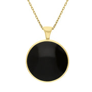 9ct Yellow Gold Whitby Jet Mother Of Pearl Large Double Sided Round Fob Necklace, P012_2.