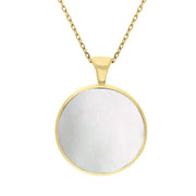 9ct Yellow Gold Whitby Jet Mother Of Pearl Large Double Sided Round Fob Necklace, P012.