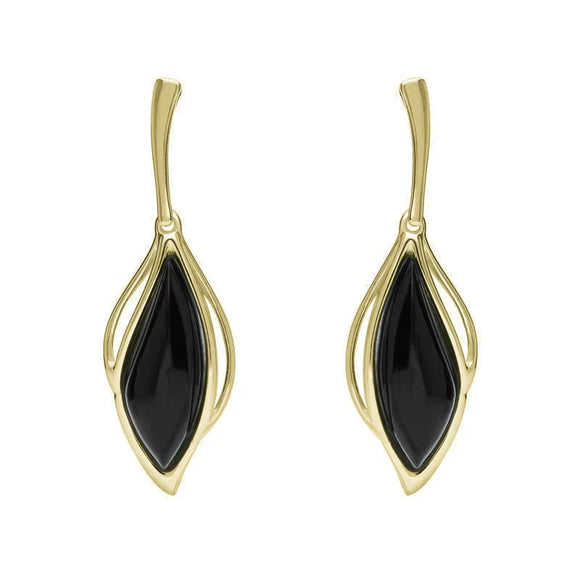 9ct Yellow Gold Whitby Jet Open Marquise Drop Earrings, E2437