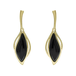9ct Yellow Gold Whitby Jet Open Marquise Drop Earrings, E2437