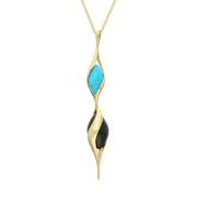 9ct Yellow Gold Whitby Jet Turquoise Double Bead Twist Necklace, P1953.