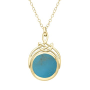 9ct Yellow Gold Whitby Jet Turquoise Round Swivel Fob Necklace, P258_12.