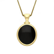 9ct Yellow Gold Whitby Jet Turquoise Small Double Sided Oval Fob Necklace, P219_2.