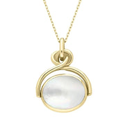 9ct Yellow Gold Whitby Jet White Mother of Pearl Oval Swivel Fob Necklace, P096_2.