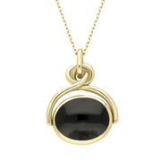 9ct Yellow Gold Whitby Jet White Mother of Pearl Oval Swivel Fob Necklace, P096.
