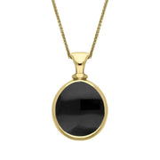 9ct Yellow Gold Whitby Jet Mother Of Pearl Small Double Sided Pear Fob Necklace