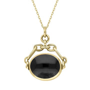 9ct Yellow Gold Whitby Jet White Mother Of Pearl Double Sided Swivel Fob Necklace, P209_2.
