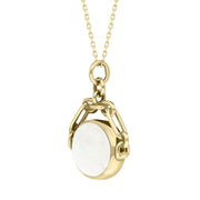 9ct Yellow Gold Whitby Jet White Mother Of Pearl Double Sided Swivel Fob Necklace, P209_3.