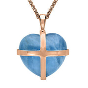 9ct Rose Gold Aquamarine Large Cross Heart Necklace, P1542.