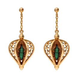 9ct Rose Gold Malachite Flore Filigree Drop Earrings E1781
