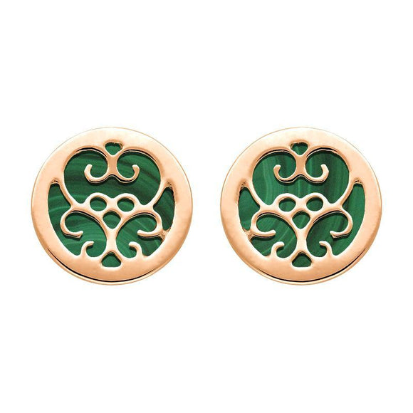 9ct Rose Gold Malachite Flore Filigree Stud Earrings, E1782
