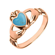 9ct Rose Gold Turquoise Claddagh Set Ring, R074