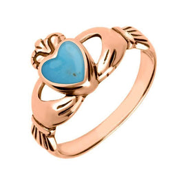 9ct Rose Gold Turquoise Claddagh Set Ring, R074