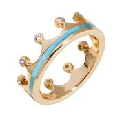 9ct Rose Gold Turquoise Diamond Tiara Band Ring. R1233.
