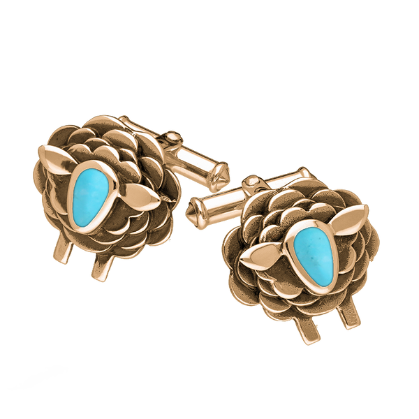 9ct Rose Gold Turquoise Sheep Cufflinks