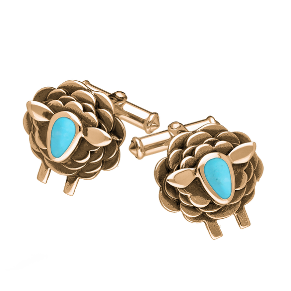 9ct Rose Gold Turquoise Sheep Cufflinks