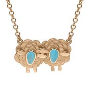 9ct Rose Gold Turquoise Two Large Sheep Necklace, N1140.