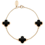 9ct Rose Gold Whitby Jet Bloom Four Leaf Clover Chain Bracelet, B1196