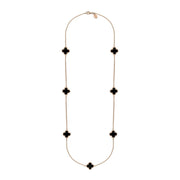 9ct Rose Gold Whitby Jet Bloom Four Leaf Clover Long Necklace, N1129.