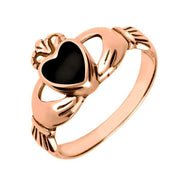 9ct Rose Gold Whitby Jet Claddagh Set Ring, R074