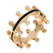 9ct Rose Gold Whitby Jet Diamond Tiara Double Band Ring. R1234.