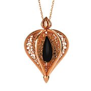 9ct Rose Gold Whitby Jet Flore Filigree Droplet Necklace P2330C