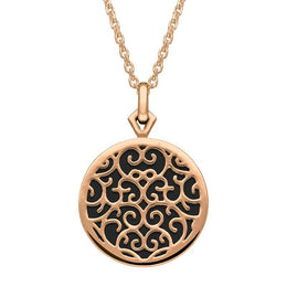 9ct Rose Gold Whitby Jet Flore Filigree Necklace P2339C