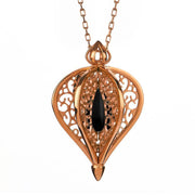 9ct Rose Gold Whitby Jet Flore Filigree Small Necklace P2338C