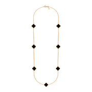 9ct Rose Gold Whitby Jet Bloom Seven Stone Four Leaf Clover Chain Necklace, N1040.