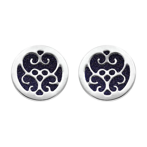 9ct White Gold Blue Goldstone Flore Filigree Stud Earrings, E1782