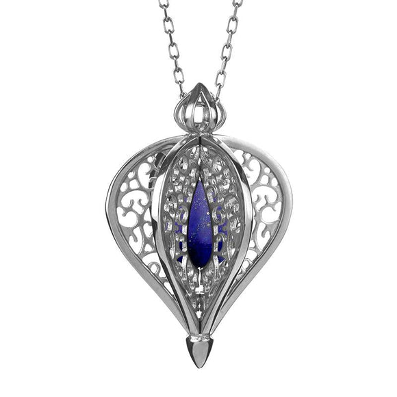 9ct White Gold Lapis Lazuli Flore Filigree Small Necklace P2338C
